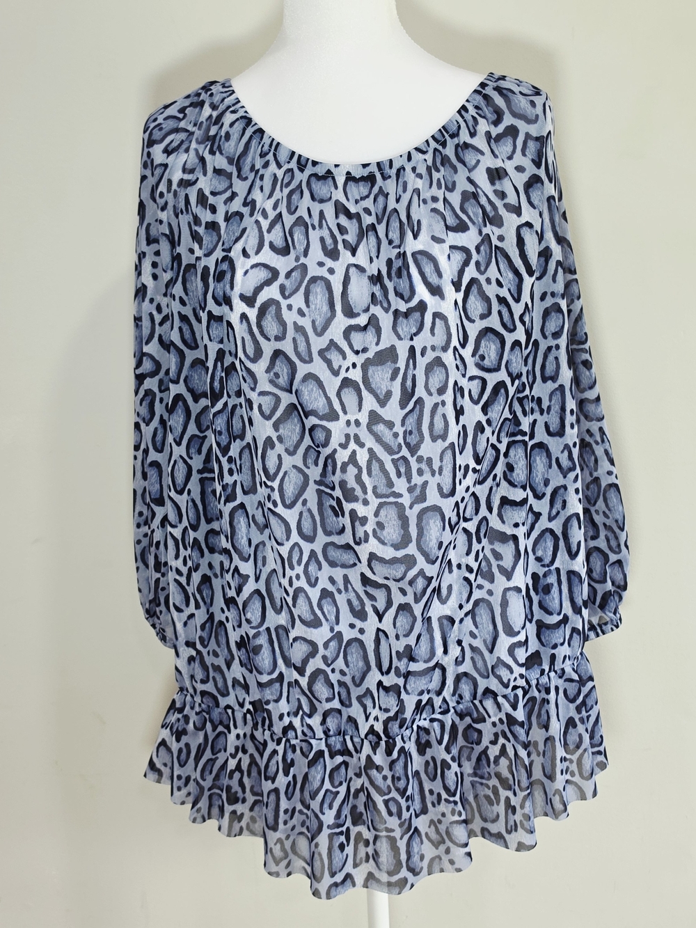 Lane Bryant Blue Leopard Print Ruffled Hem Tunic
